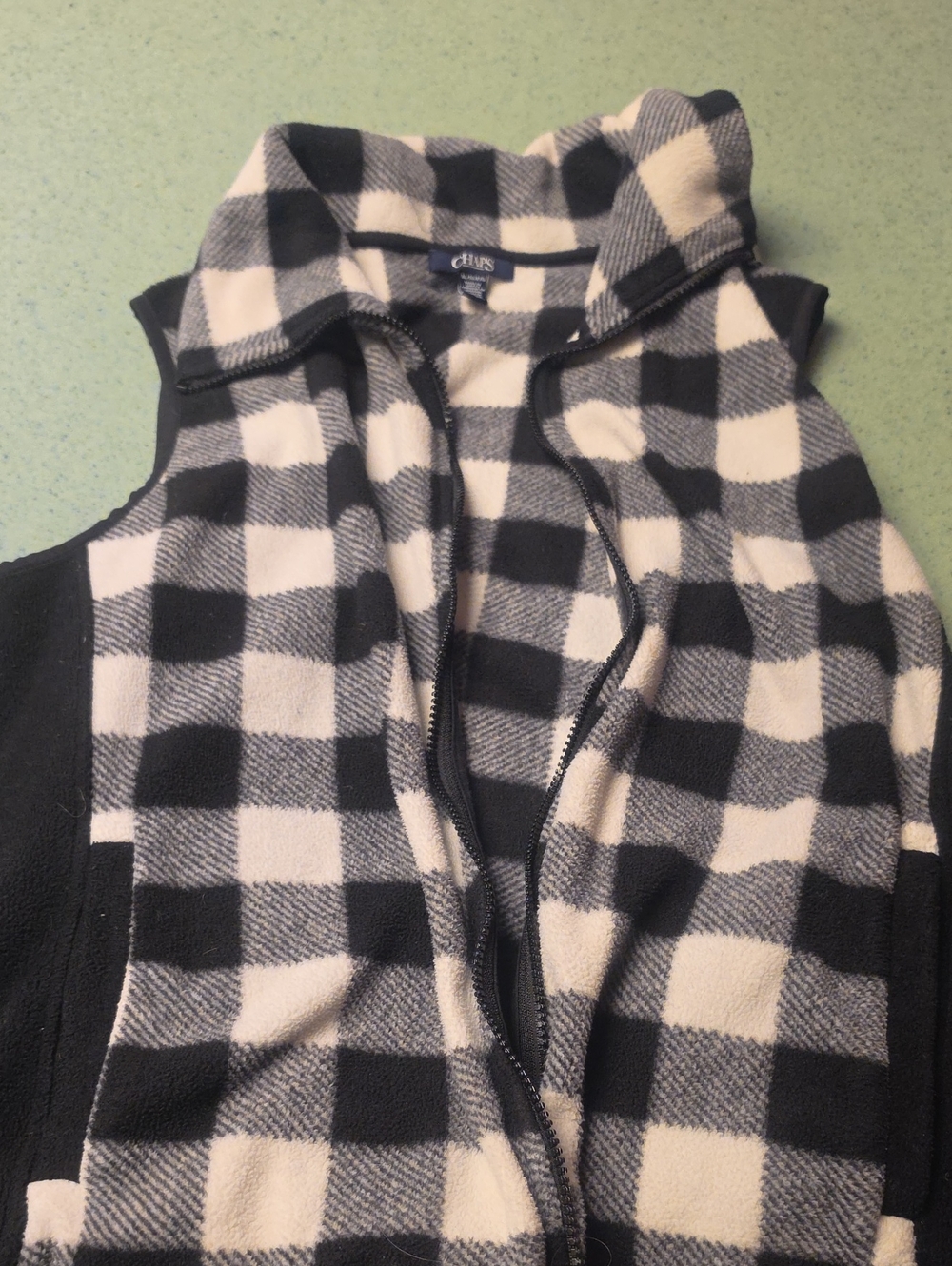 Chaps Women’s Black & White Buffalo Check Zip-Up Vest